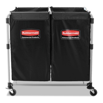 Rubbermaid Commercial Two-Compartment 24.10 in. x 35.70 in. x 34 in. Collapsible X-Cart - Black/Silver