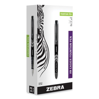 Zebra Fine 0.6 mm Fountain Pen - Black Ink, Black/Gray Barrel (1 Dozen)