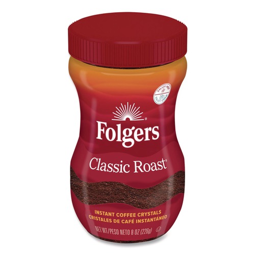Food Service | Folgers 2550020629 8 oz Jar Medium Instant Coffee Crystals - Classic Roast image number 0