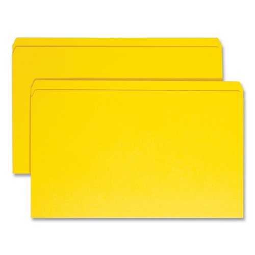 File Folders | Smead 17910 0.75 in. Expansion Straight Tabs Legal Size Reinforced Top Tab Colored File Folders - Yellow (100/Box) image number 0