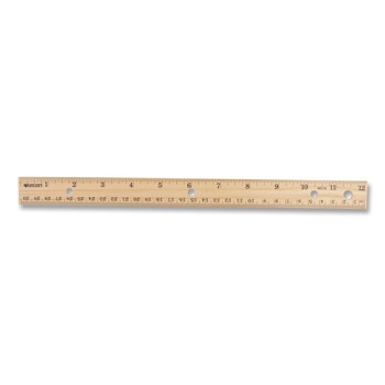 Westcott 12 in. Long 3-Hole Punched Wood Ruler English and Metric With Metal Edge