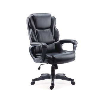 Alera Kirkdale 16.18 to 22.76 Seat Height Bonded Leather Manager Chair Supports Up to 275 lbs. - Black Seat/Back/Black Base