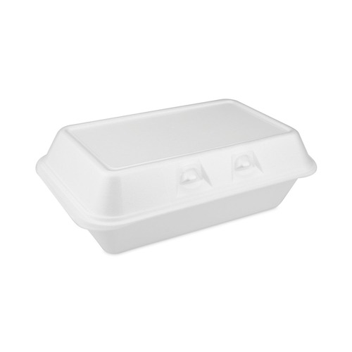  | Pactiv Corp. YHLW01880000 Smartlock 8.75 in. x 5.5 in. x 3 in. Hinged Foam Containers - White (220/Carton) image number 0