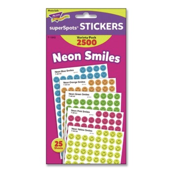 TREND SuperSpots and SuperShapes Neon Smiles Sticker Variety Packs - Assorted Colors (2500/Pack)
