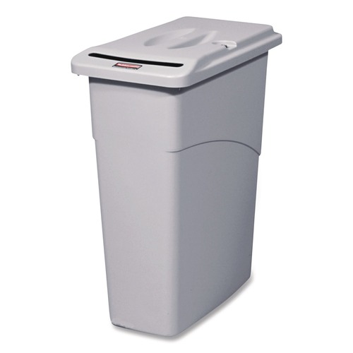 Trash & Waste Bins | Rubbermaid Commercial FG9W1500LGRAY Slim Jim 23-Gallon Rectangle Confidential Document Receptacle with Lid - Light Gray image number 0