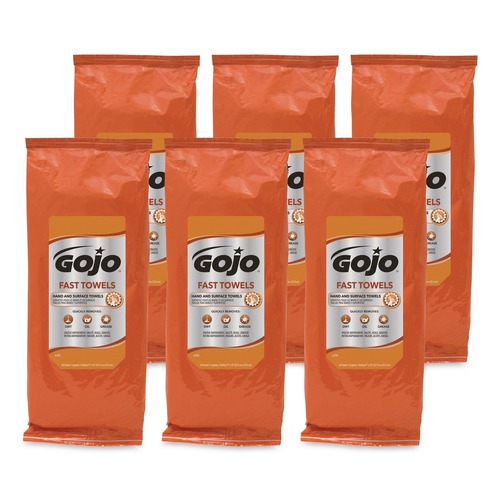 Paper Towels and Napkins | GOJO Industries 6285-06 FAST TOWELS 7.75 in. x 11 in. 2-Ply Hand Cleaning Towels - Fresh Citrus Blue (6/Carton) image number 0