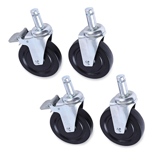 Office Jansan | Alera ALESW590004 5 in. Wheel Grip Ring Stem Optional Casters for Wire Shelving - Black (4/Set) image number 0