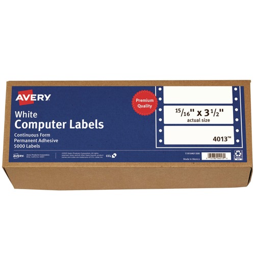 Office Jansan | Avery 04013 0.94 in. x 3.5 in. Pin-Fed/Dot Matrix Printer Mailing Labels - White (5000/Box) image number 0