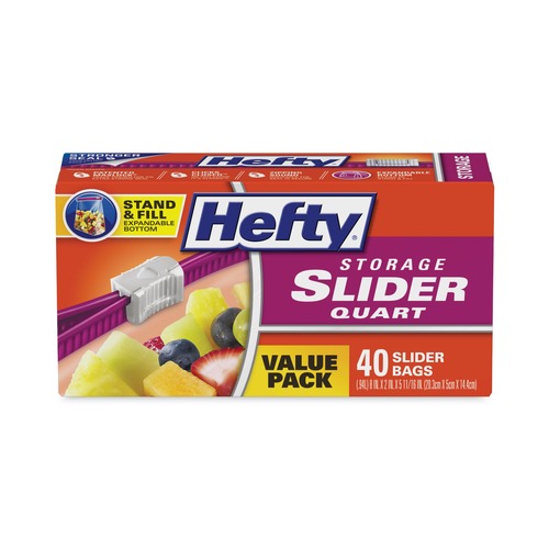  | Hefty R81240 Slider Bags, 1 qt, 1.5 mil, 8-in x 7-in, Clear, 40/Box image number 0