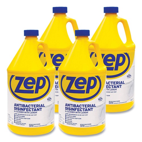Cleaning & Janitorial Supplies | Zep Commercial ZUBAC128 1-Gallon Antibacterial Disinfectant - Lemon Scent (4/Carton) image number 0