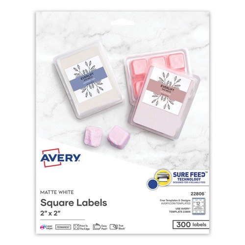 Office Jansan | Avery 22806 2 in. x 2 in. Square Labels with Sure Feed and TrueBlock - White (300/Pack) image number 0