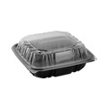 Food Service | Pactiv Corp. DC858310B000 21 oz 3-Compartment EarthChoice Vented Dual Color Microwavable Hinged Lid Container - Black/Clear (150/Carton) image number 0