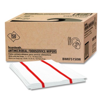 Boardwalk 1-Ply 12 in. x 21 in. Antimicrobial Foodservice Wipers - Red/White (150/Carton)