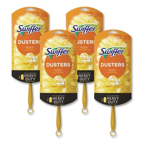 Dusters | Swiffer PGC08109 6 in. Handle Heavy Duty Dusters Starter Kit with Two Disposable Dusters (4/Carton) image number 0