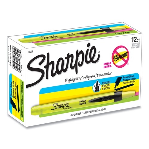 Office Jansan | Sharpie 28025 Fluorescent Yellow Ink Chisel Tip Retractable Highlighters - Yellow/Black Barrel (1 Dozen) image number 0