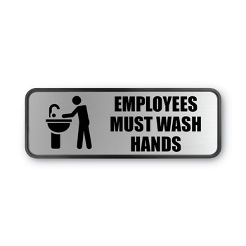 Cosco 9 in. x 3 in. Employees Must Wash Hands Brushed Metal Office Sign - Silver