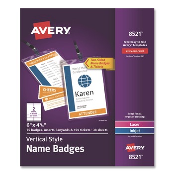 Avery 4.25 in. x 6 in. Top Load Lanyard-Style Badge Holder with Laser/Inkjet Inserts - White (75/Pack)