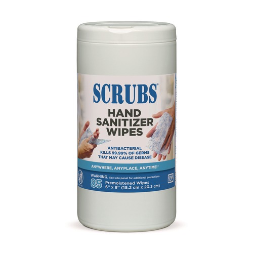 Hand Wipes | SCRUBS 90985 1 Ply 6 in. x 8 in. Unscented Hand Sanitizer Wipes - Blue/White (6/Carton) image number 0