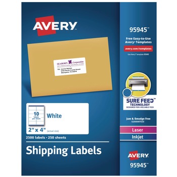 Avery 2 in. x 4 in. Shipping Labels-Bulk Packs for Inkjet/Laser Printers - White (10/Sheet, 250 Sheets/Box)
