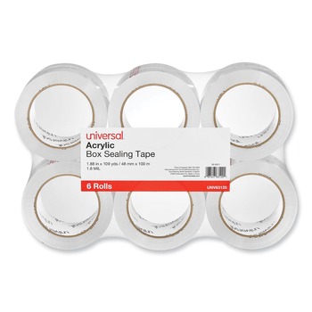 Universal UNV63120 3 in. Core 1.88 in. x 109 yds. 1.7 mil Deluxe General-Purpose Acrylic Box Sealing Tape - Clear (6/Pack)