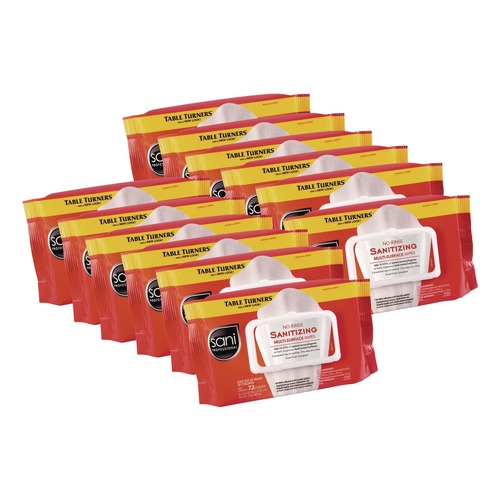 Office Jansan | Sani Professional M30472 1-Ply 8 in. x 9 in. Unscented No-Rinse Sanitizing Multi-Surface Wipes - White (12/Carton) image number 0