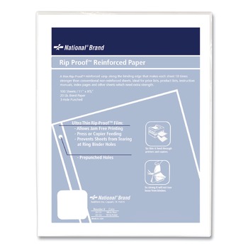 NOTEBOOKS AND PADS | National 20121 Rip Proof 3-Hole 8.5 in. x 11 in. Unruled Reinforced Filler Paper - White (100/Pack)