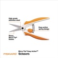 Office & Office Supplies | Fiskars 1069767 6.1 in. Long 1.75 in. Cut Length Micro-Tip Easy Action Scissors - Orange/White Handle image number 2