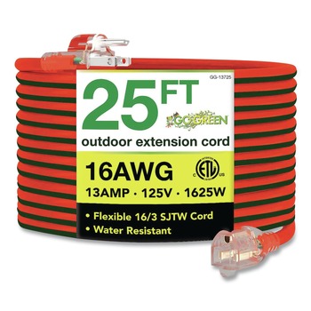 GoGreen Power GG-13725 16 AWG Outdoor Extension Cord, 25 ft, 13 A, Orange