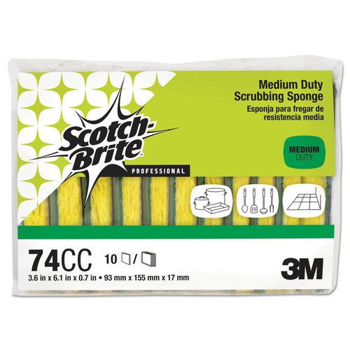 Cleaning Cloths | Scotch-Brite PROFESSIONAL 74CC 3.6 in. x 6.1 in. 0.7 in. Thick Medium-Duty Scrubbing Sponge - Yellow/Green (10/Pack) image number 0