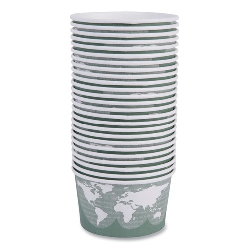Food Trays, Containers, and Lids | Eco-Products EP-BSC12-WA 4.05 in. x 2.5 in. 12 oz. World Art Renewable and Compostable Paper Food Container - Green (500/Carton) image number 0