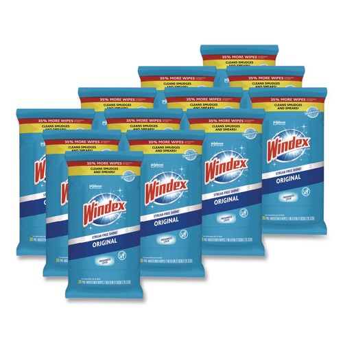 Cleaning Cloths | Windex 378032 7 in. x 8 in. Glass and Surface Wet Wipe - Unscented/White (12/Carton) image number 0