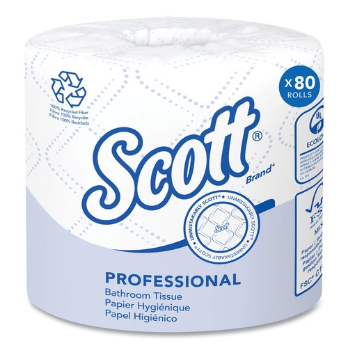Toilet Paper | Scott 13217 Essential 100% Recycled Fiber SRB Septic Safe 2 Ply Bathroom Tissue - White (80/Carton) image number 0