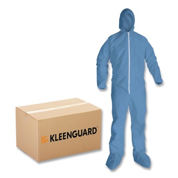 KleenGuard 45355 A65 Flame-Resistant Hood and Boot Coveralls - 2XL, Blue (25/Carton)