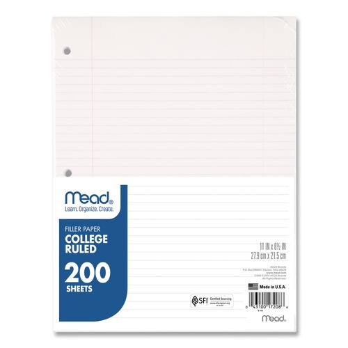 Office Jansan | Mead 17208 8 in. x 11 in. College Rule 3-Hole Filler Paper (200/Pack) image number 0