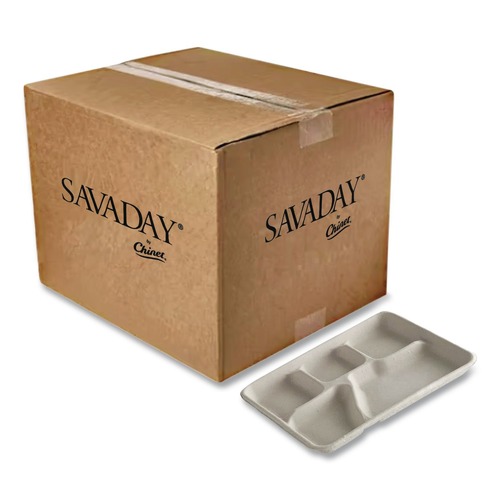 Food Trays, Containers, and Lids | Chinet 21040 Savaday 250/Carton 10.5 in. dia., 5-Compartment, Molded Fiber Dinnerware - White image number 0