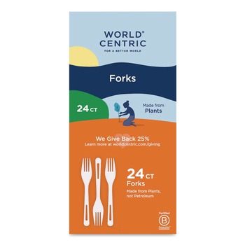 World Centric Plastic Fork Medium Heavyweight TPLA Cutlery - Light Beige (24/Pack)