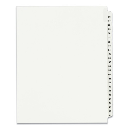 Office Jansan | Avery 01331 11 in. x 8.5 in. 25-Tab 26 to 50 Avery Style Preprinted Legal Exhibit Side Tab Index Dividers - White (1-Set) image number 0