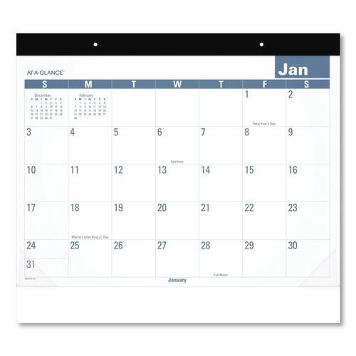  | AT-A-GLANCE SKLP2432 12 Month: Jan 2026 to Dec 2026 22 in. x 17 in. Easy-to-Read Monthly Desk Pad - White/Blue Sheets, Black Binding/Clear Corners image number 0