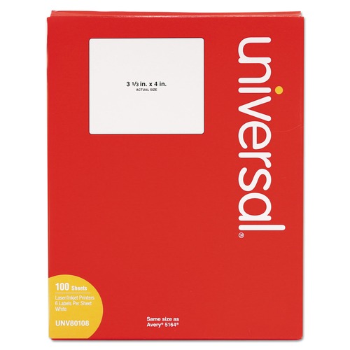Office Jansan | Universal UNV80108 3.33 in. x 4 in. Inkjet/Laser Printers Labels - White (600/Box) image number 0