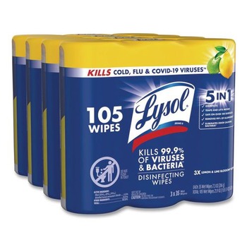 LYSOL Brand 7 in. x 7.25 in. 1-Ply Disinfecting Wipes - Lemon and Lime Blossom White (4/Carton)