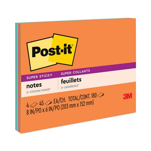 Office Jansan | Post-it Notes Super Sticky 6845-SSP 8 in. x 6 in. Meeting Notes - Energy Boost Collection Colors (4/Pack) image number 0