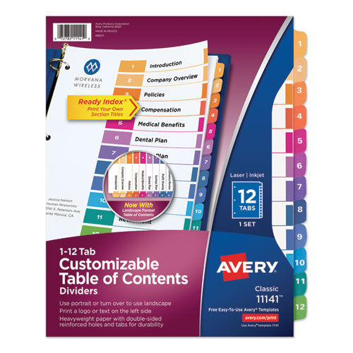 Office Jansan | Avery 11141 11 x 8.5 Customizable TOC Ready Index Multicolor Tab Dividers - White/Traditional Color Tabs (12-Pieces/Set) image number 0