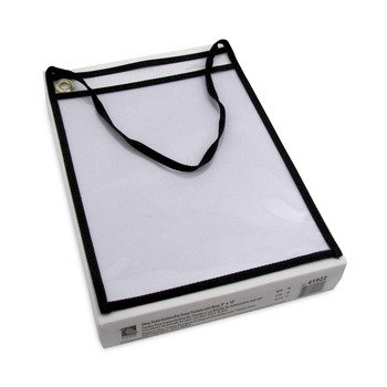 C-Line 41922 Super Heavy-Duty Top Load 9 in. x 12 in. Insert Stitched Shop Ticket Holders with 22 in. Hang Strap - Clear Front, Black Border (15/Box)