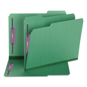 Smead 2 in. Expansion Colored Pressboard Folders with 2 SafeSHIELD Coated Fasteners - Letter Size/Green (25/Box)