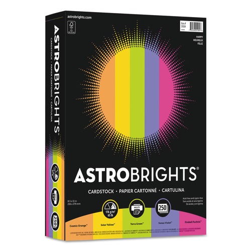 Office Jansan | Astrobrights 21004-01 8.5 in. x 11 in. 65 lbs. Cover Weight Happy Assortment Color Cardstock - Assorted (250/Pack) image number 0