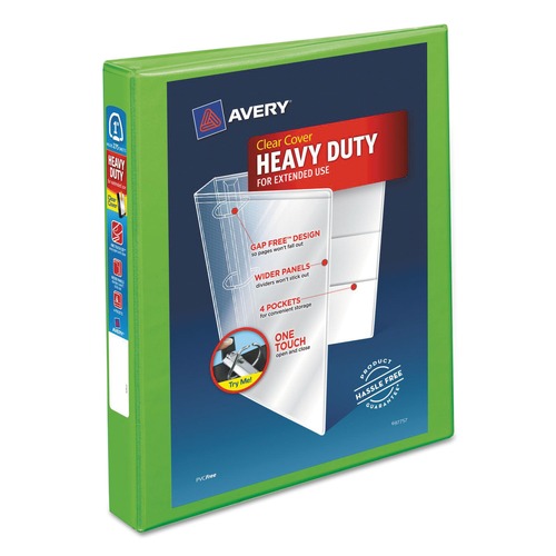 Mothers Day Sale! Save an Extra 10% off your order | Avery 79770 11 in. x 8.5 in. 3 Rings 1 in. Capacity Heavy-Duty View Binder with DuraHinge and One Touch EZD Rings - Chartreuse image number 0