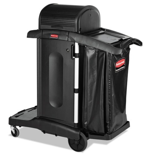 Cleaning Carts | Rubbermaid Commercial 1861427 Executive High Security 23.1 in. x 39.6 in. x 27.5 in. Janitorial Cleaning Cart - Black image number 0