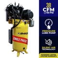 Stationary Air Compressors | EMAX ESP10V080V1 10 HP 80 Gallon 2-Stage Single Phase Industrial V4 Pressure Lubricated Solid Cast Iron Pump 38 CFM at 100 PSI SILENT Air Compressor image number 1