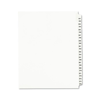 Avery 01344 11 in. x 8.5 in. 25 Tab Numbers 351 - 375 Legal Exhibit Side Tab Index Divider Set - White (1-Set)