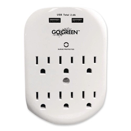 Office Electronics & Batteries | GoGreen Power GG-16000USB4 735 Joules 6-Outlet 4-USB Wall Tap - White image number 0